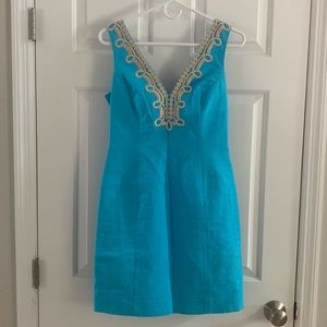 Lilly Pulitzer Blue Dress with Gold Detail. Size 4.